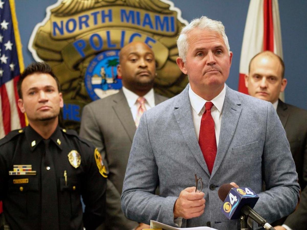 North Miami Councilman Scott Galvin speaks at a press conference in 2017.