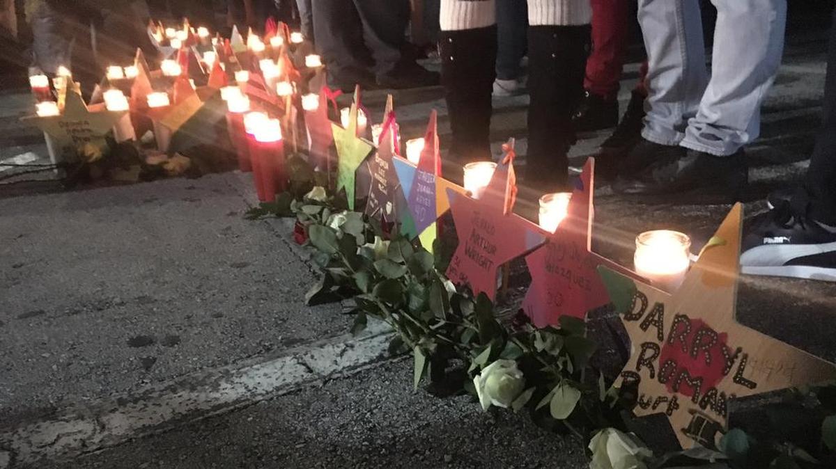 A memorial of candles and flowers outside the Pulse Nightclub in Orlando, where 49 people were killed in 2016.