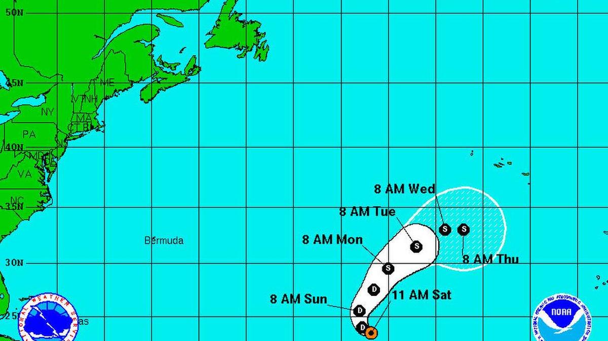 
Trayectoria de la tormenta Fred a las 11 am del sábado 5 de septiembre.
