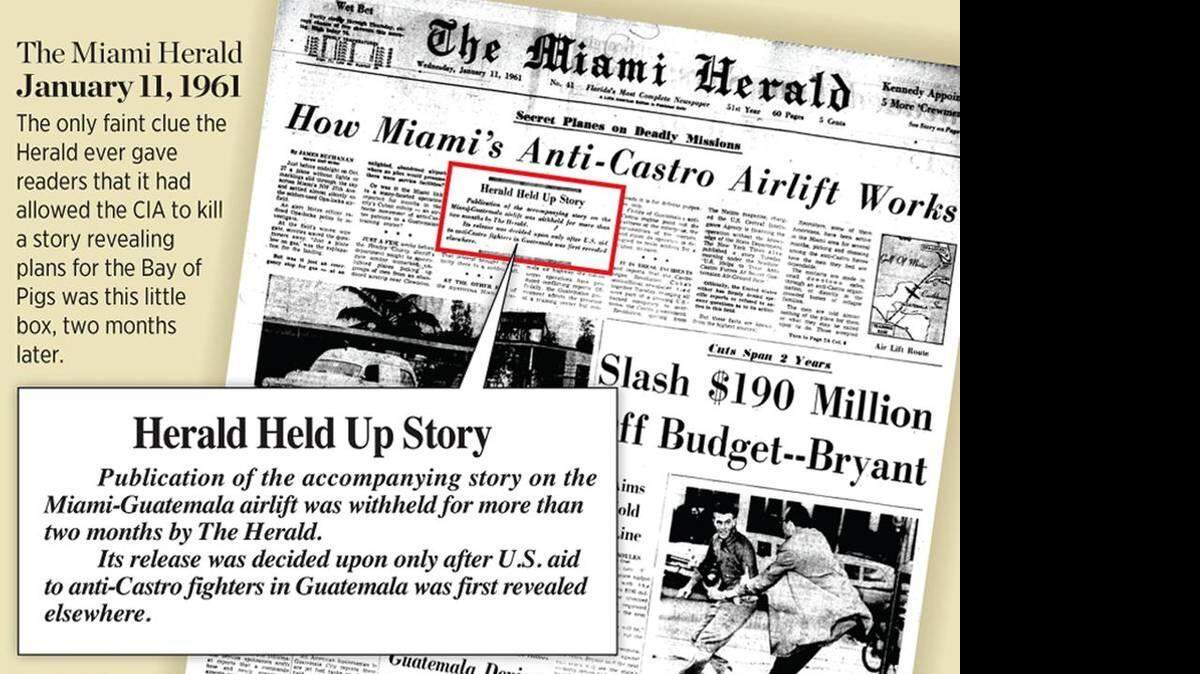 
La historia acerca de una pronta acción militar contra Cuba salió en el Miami Herald en enero de 1961, con una explicación que la historia se había aguantado durante dos meses.
