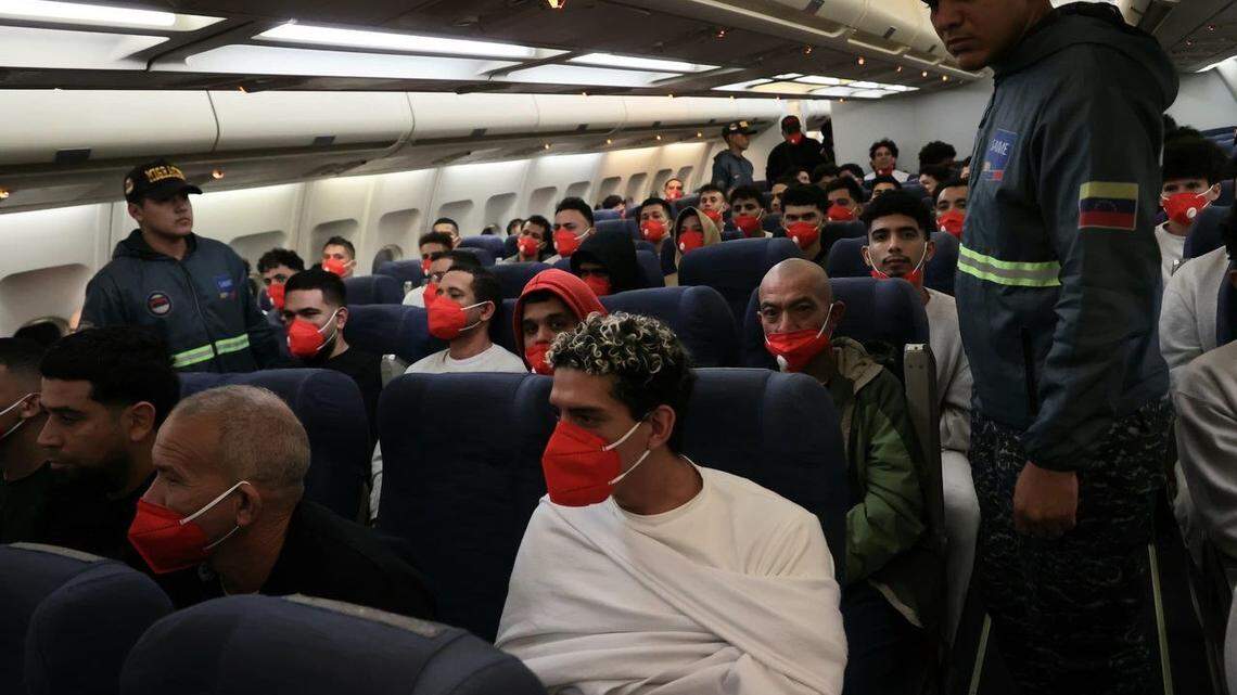 March 28, 2025 - A Conviasa plane carrying 178 deported migrants landed in Venezuela early Friday morning amid tensions between Trump and Maduro over alleged Venezuelan criminals in the U.S. Interior Minister Diosdado Cabello greeted them at Simón Bolívar International Airport, near the Venezuelan capital.