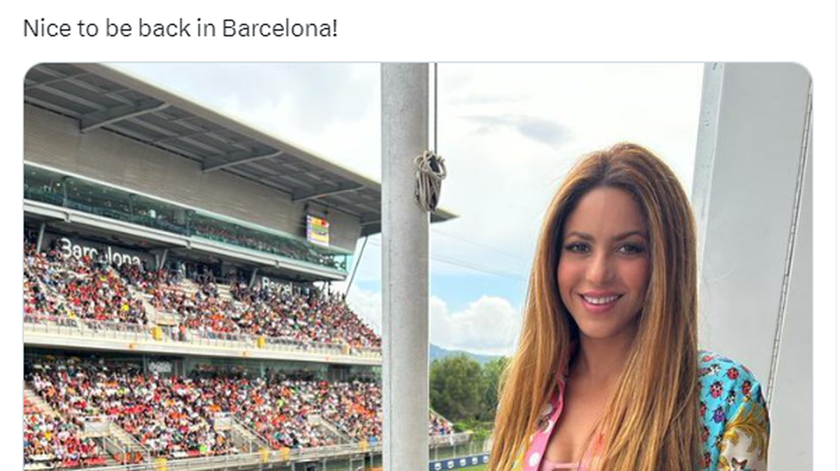Captura de pantalla del tuit de Shakira. La cantante colombiana asistió al Gran Premio de España de la Fórmula 1.