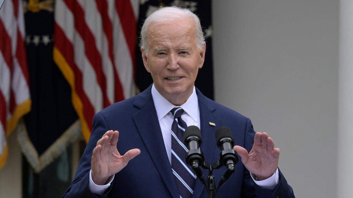 El presidente Joe Biden da un discurso para promover su agenda de crear empleos y invertir en Estados Unidos, el 14 de mayo de 2024 desde el Jardín de las Rosas de la Casa Blanca, en Washington, D.C.