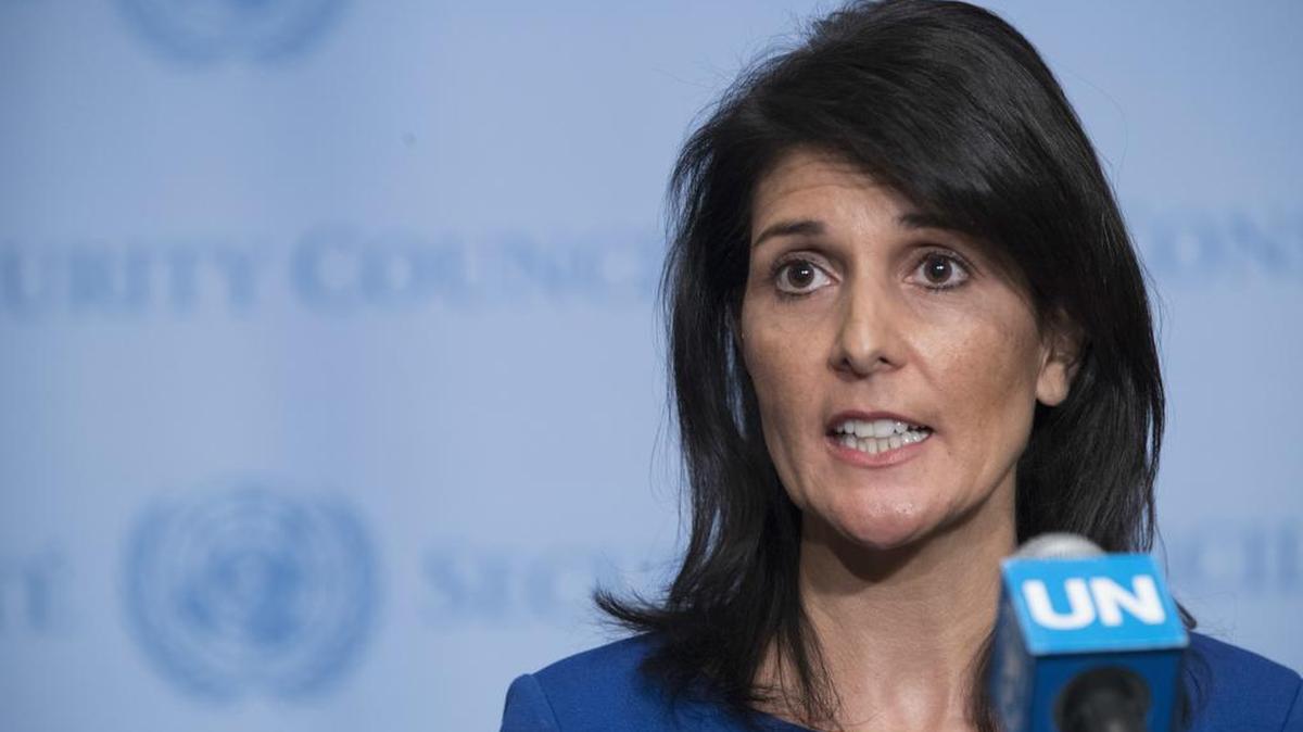 Nikki Haley, embajador de EEUU en las Naciones Unidas, da una conferencia de prensa el jueves en la sede la ONU.