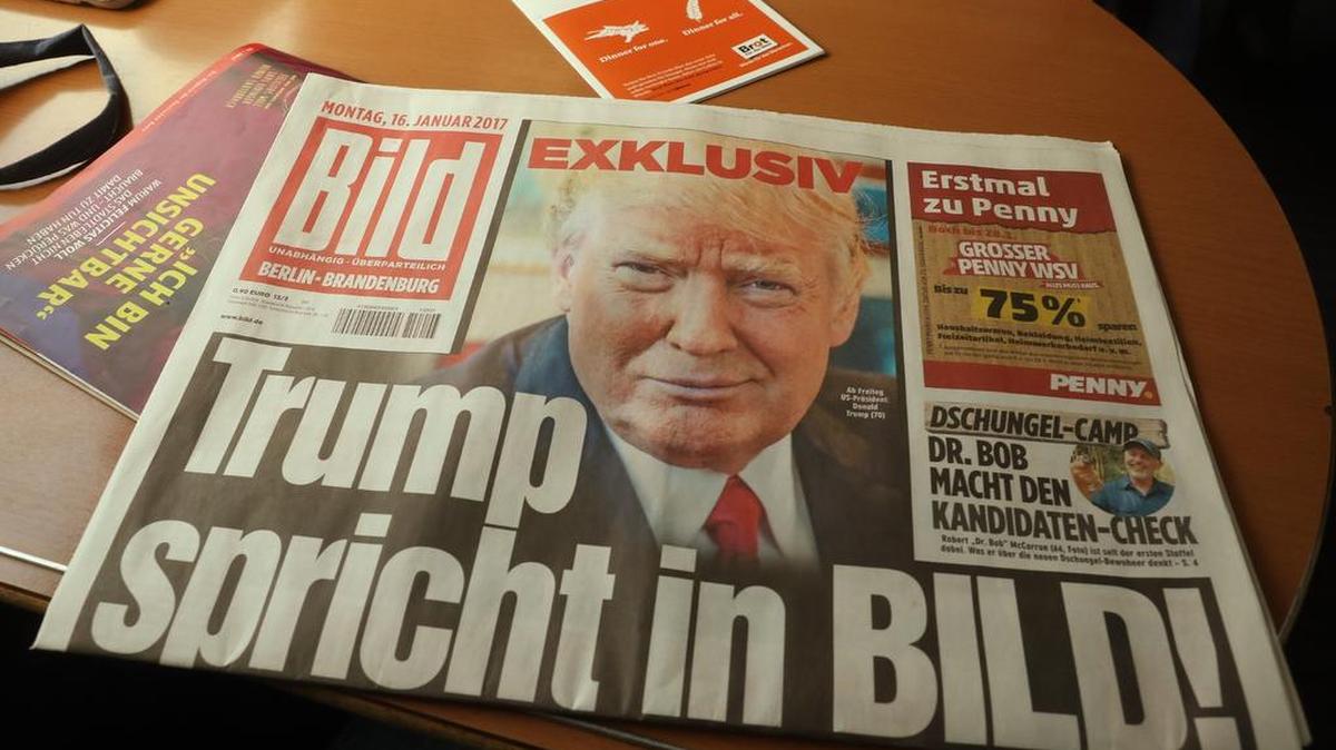Portada del tabloide alemán Bild Zeitung que muestra una entrevista con el presidente electo Donald Trump, el lunes 16 de enero.