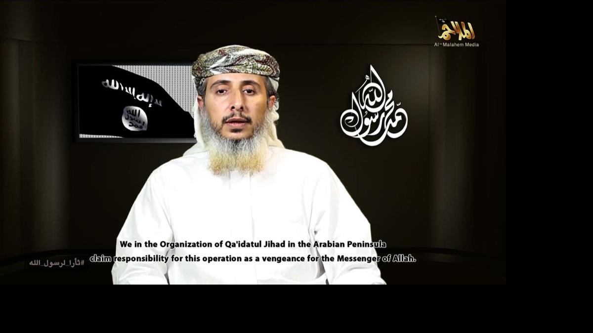 
Naser al Ansi aparece en un video difundido el 14 de enero, en el que AQPA reivindica el atentado contra el semanario francés Charlie Hebdo.
