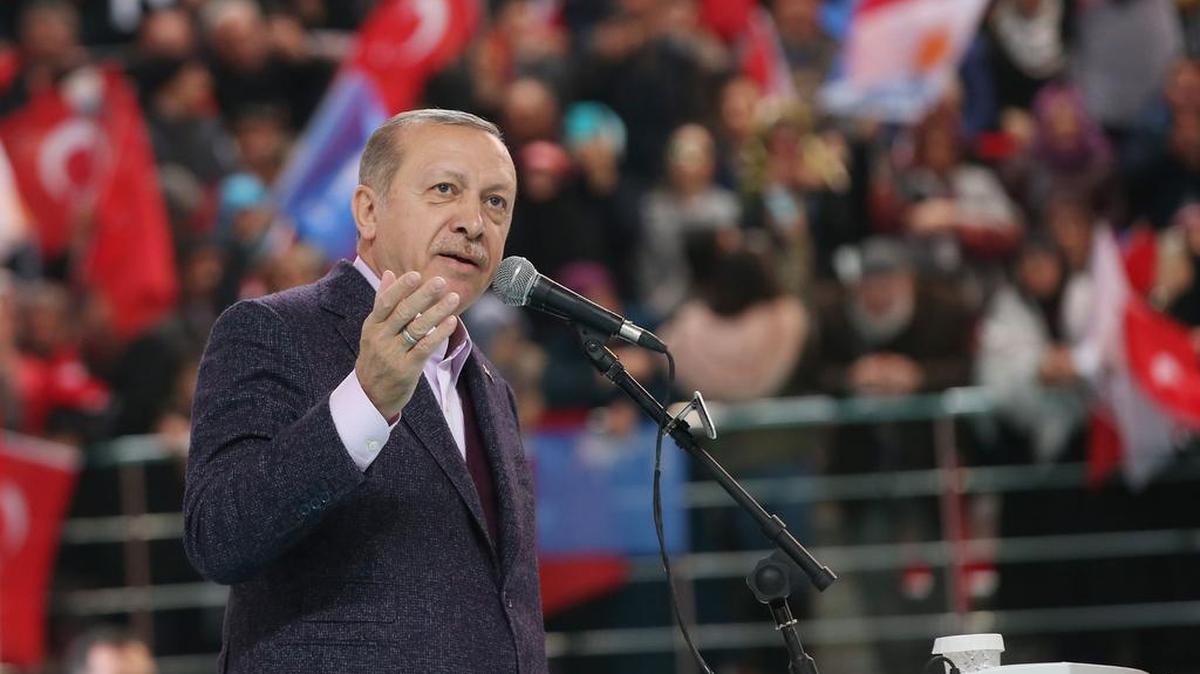 El presidente turco, Tayyip Erdogan, durante un discurso durante un mitin en Sivas.