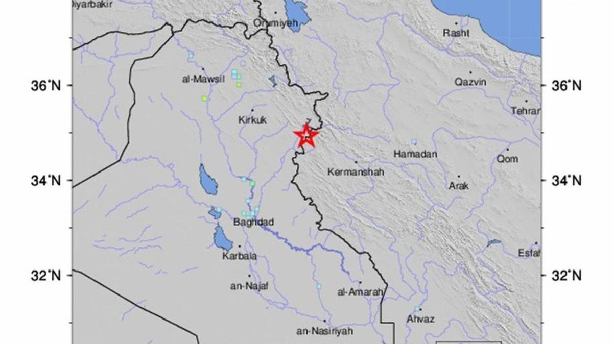 Una foto impresa disponible por el Servicio Geológico de los Estados Unidos (USGS), el 12 de noviembre del 2017, muestra un mapa de la intensidad de un terremoto de magnitud 7.3 en la región fronteriza iraquí-iraní cerca de Halabjah, Iraq.