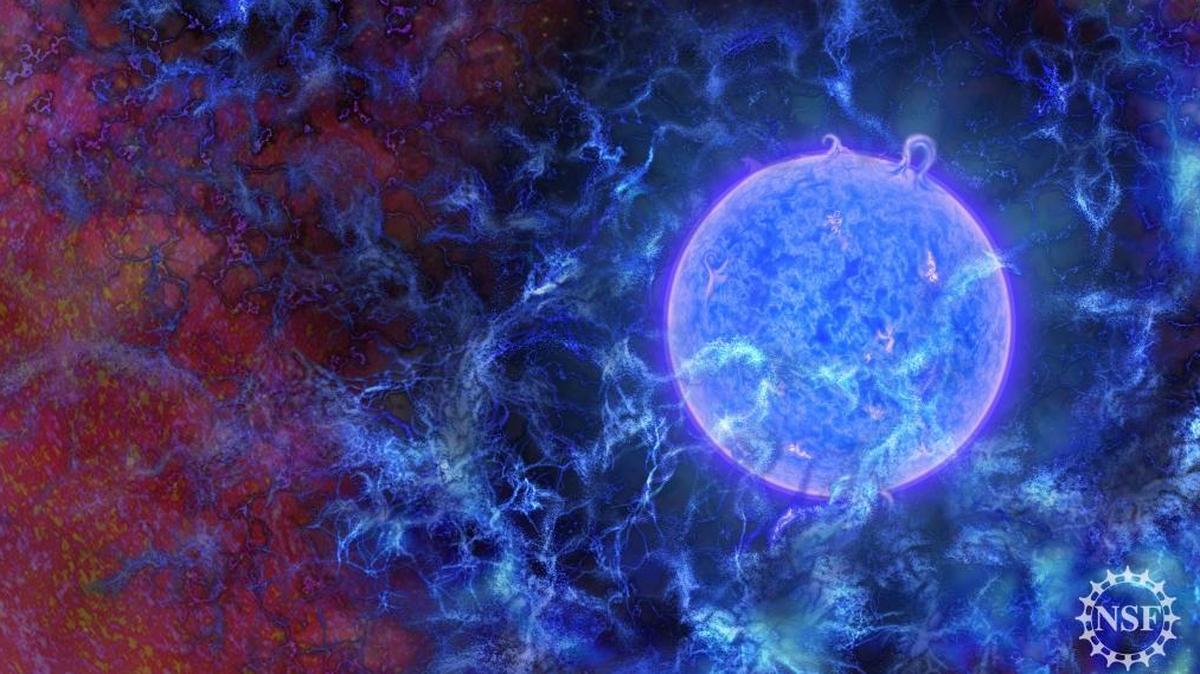 Esta imagen proporcionada por la Fundación Nacional de Ciencias muestra una representación de cómo se verían las primeras estrellas del universo.