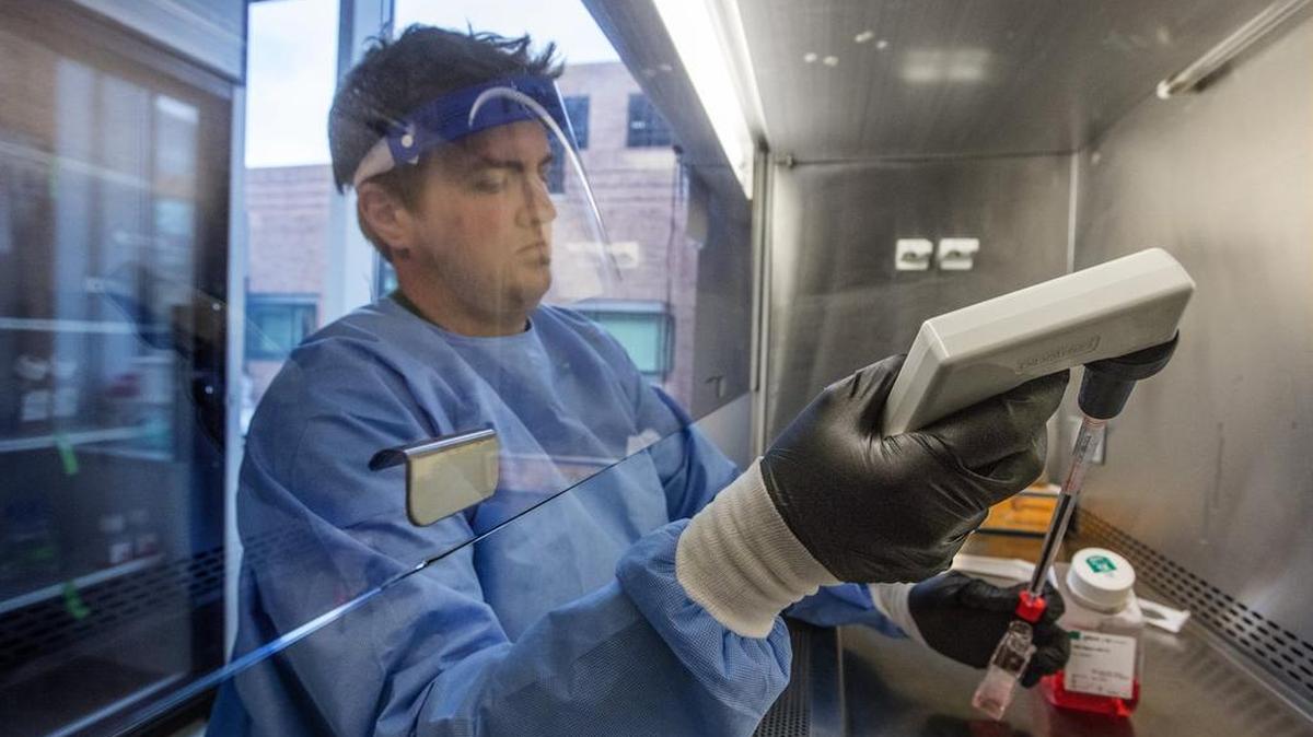 Un científico en el laboratorio Kiem, donde investigadores están trabajando en un enfoque de edición genética para evitar que el VIH ingrese a las células, en Seattle, Washington.