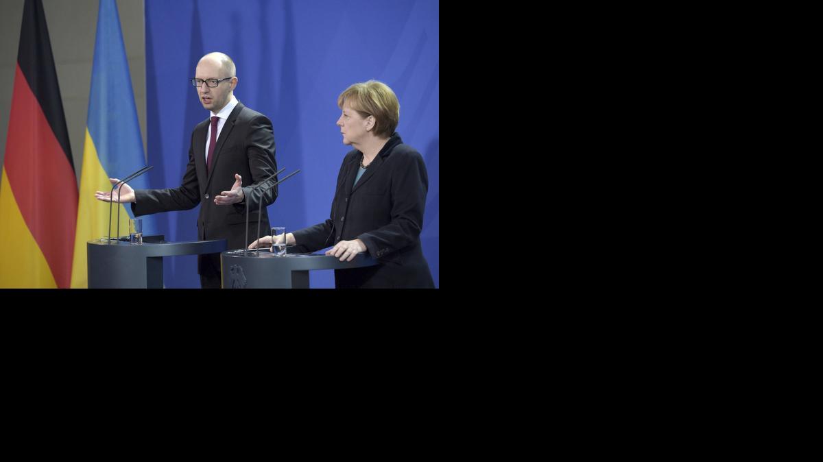 <cutline_leadin>La canciller</cutline_leadin> alemana, Angela Merkel, y el primer ministro de Ucrania, Yatseniuk, durante una rueda de prensa conjunta en la Cancillería de Berlín, Alemania, el jueves.