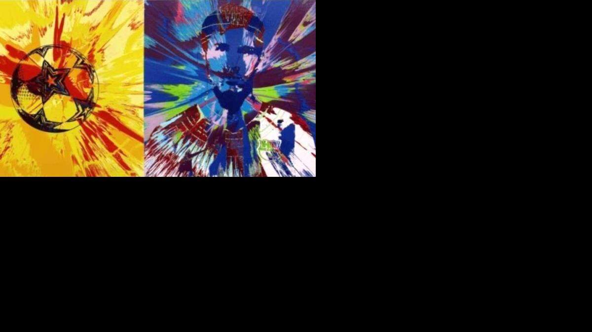 “Beautiful Messi Spin Painting for One in Eleven”, un tríptico de 2014 que muestra un retrato del jugador del Barcelona en tonos azules y granates, así como dos esféricos de color amarillo y rojo, es la estrella de una puja titulada “1 in 11”, y sale a la venta por un precio máximo estimado de 350,000 libras (528,000 dólares).