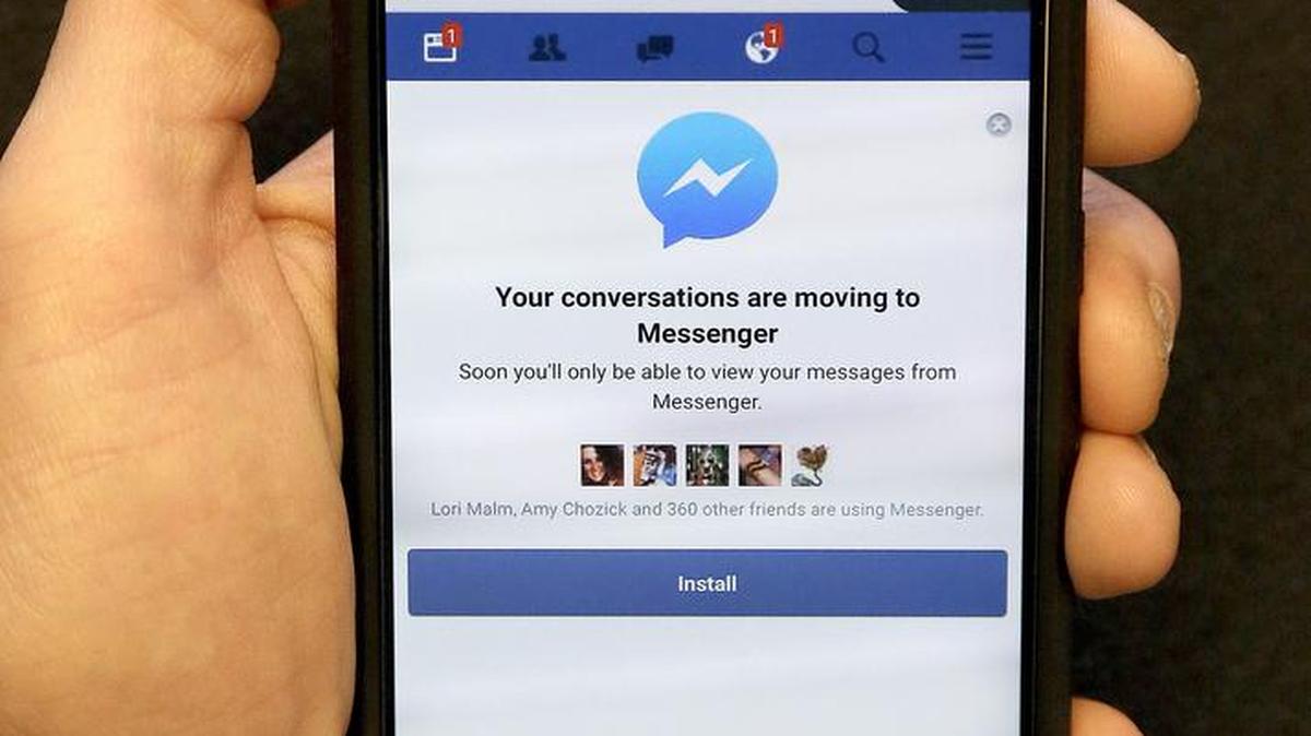 Imagen de un teléfono móvil que muestra la página de instalación de la aplicación de Facebook Messenger.