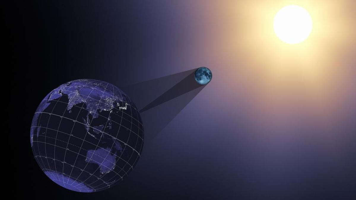 Esta imagen muestra la Tierra, la luna y el sol a las 17:05:40 UTC durante el eclipse.