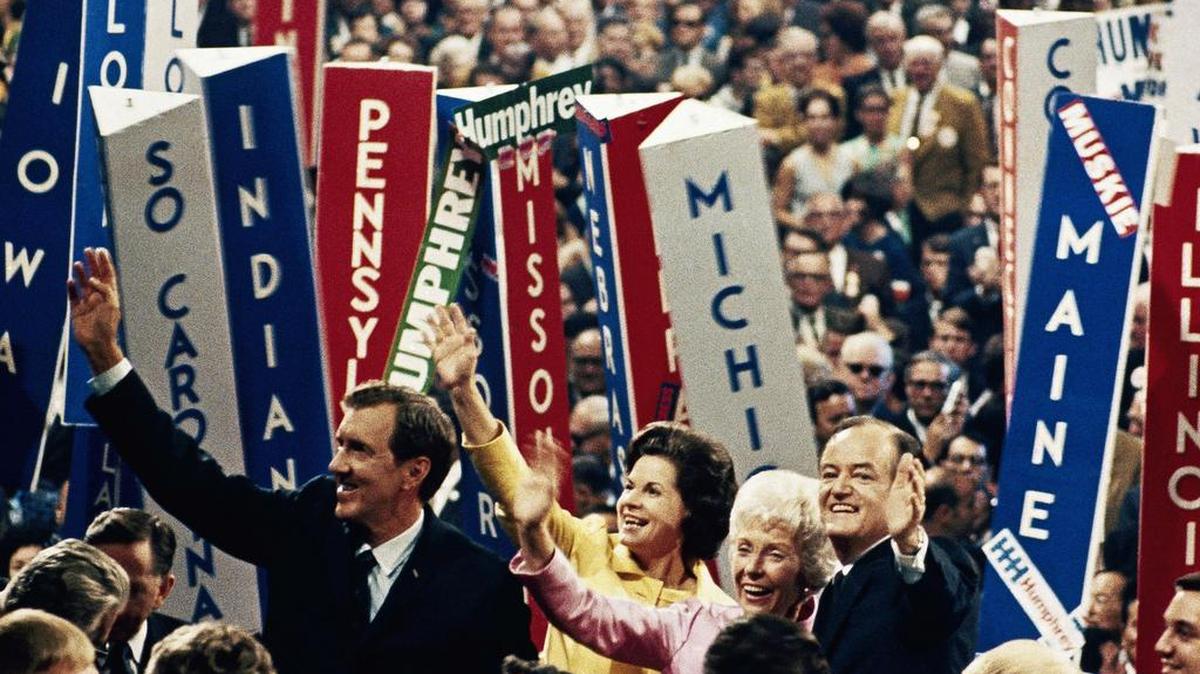 Hubert Humphrey amd Edmund S. Muskie at the Democratic Convention of 1968 in Chicago.