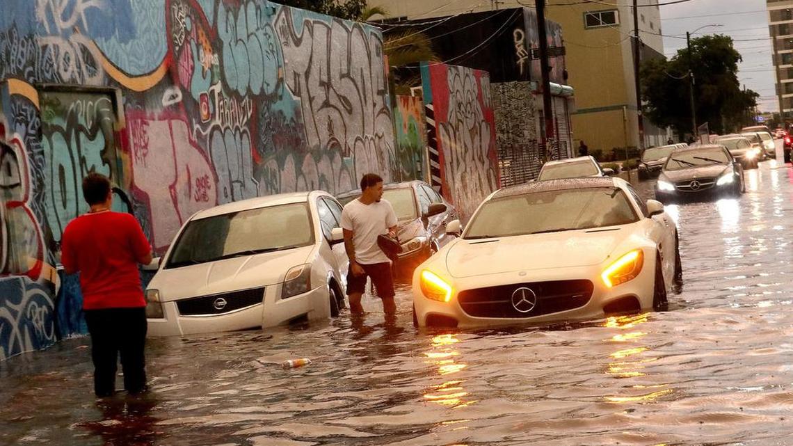 Cars stuck in flooding in Wynwood during a storm in 2019.