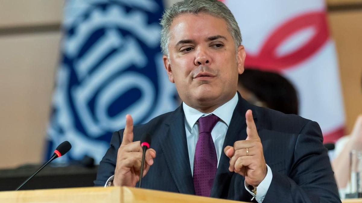 El presidente de Colombia, Iván Duque, interviene en la conferencia anual de la Organización Internacional del Trabajo (OIT), este miércoles 19 de junio de 2019, en Ginebra, Suiza.