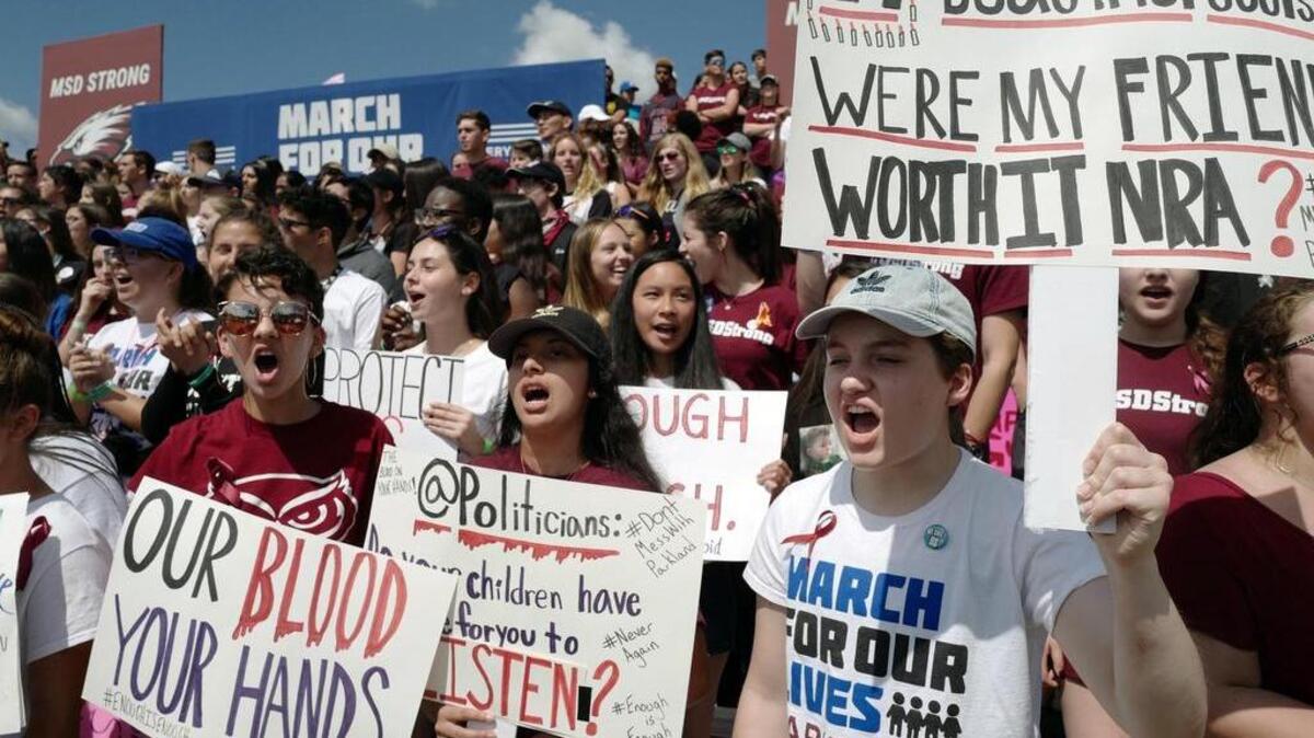 Estudiantes en Parkland, el epicentro del movimiento nacional Marcha por Nuestras Vidas, claman por mayores restricciones en la tenencia y adquisición de armas, el sábado 24 de marzo de 2018.