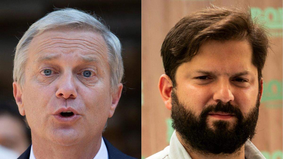 Los candidatos presidenciales chilenos José Antonio Kast, izquierda, y Gabriel Boric se enfrentarán en las elecciones de diciembre.