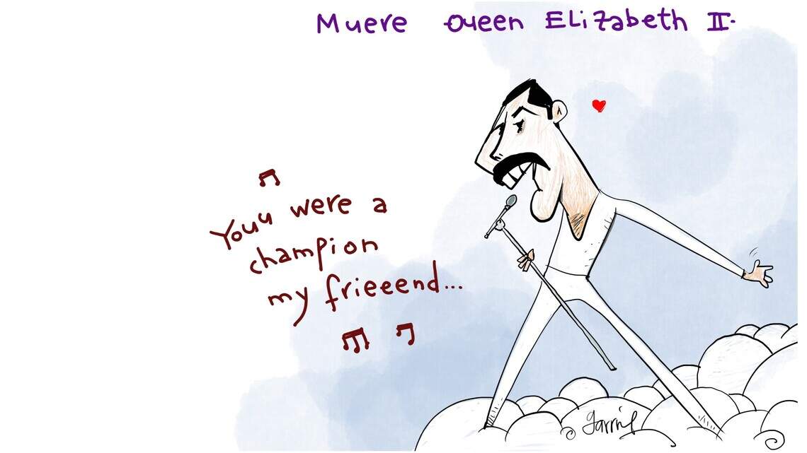 Freddie Mercury recibe a la reina Isabel II con una canción  | Caricatura