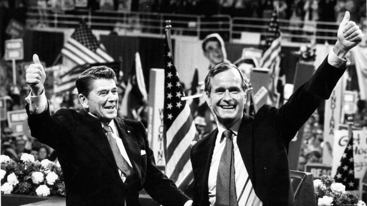 Ronald Reagan y George H.W. Bush son confirmados como los candidatos a la presidencia y vicepresidencia por el Partido Republicano, el 14 de julio de 1980, en Detroit, Michigan.