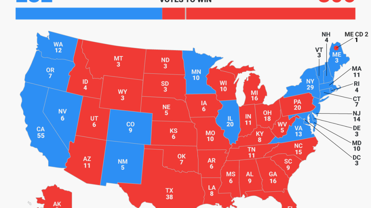Los estados en rojo son los que Donald Trump ganó en las elecciones de noviembre.