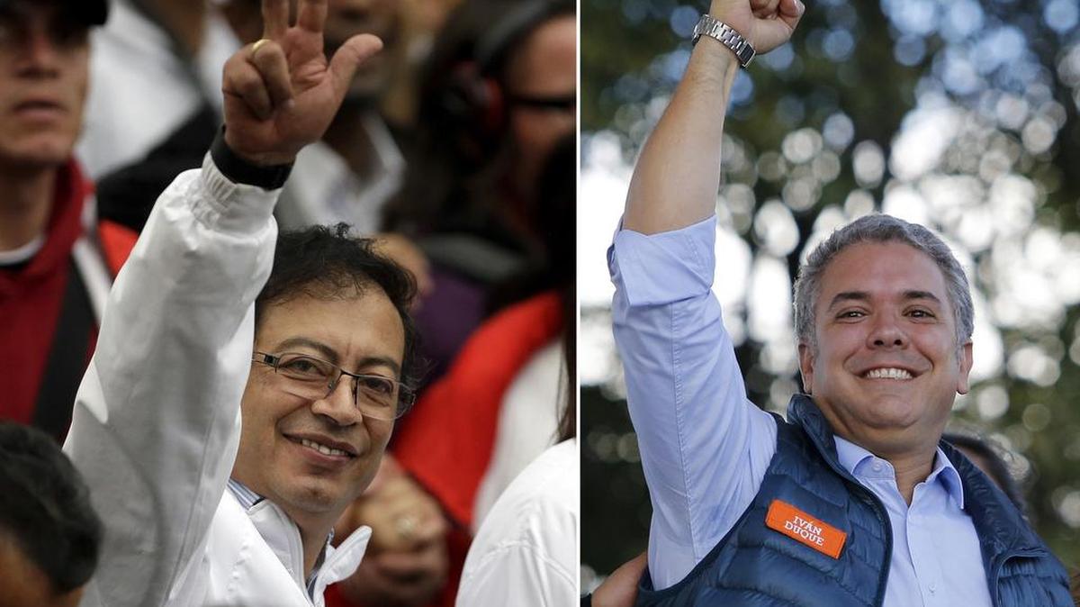 Los candidatos a la presidencia de Colombia Gustavo Petro (izq.) e Iván Duque se enfrentarán en una segunda vuelta electoral el próximo 17 de junio.