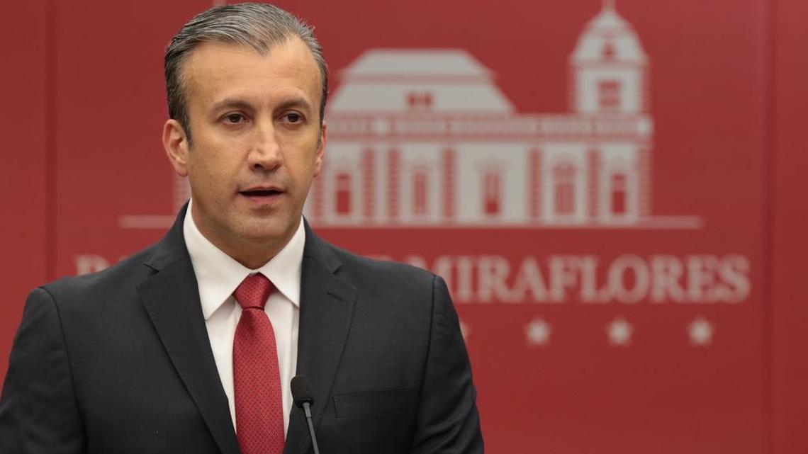 A file photo released by the Office of the Venezuelan President shows then-Vice President Tareck El Aissami during a news conference in Caracas on Feb. 20, 2018. For years, El Aissami, one of President Nicolás Maduro’s closest confidants, has also been the target of wide-ranging investigations by his own country’s intelligence agency into his ties to the criminal underworld.