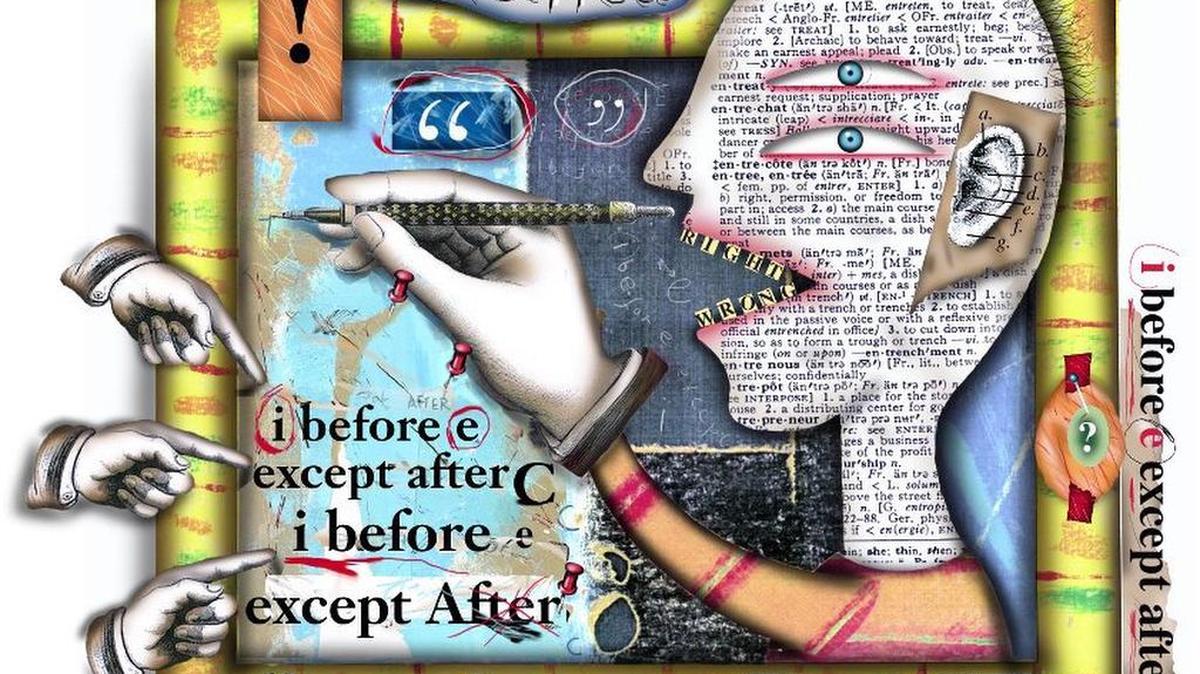 Size as needed, Philip Brooker color illustration of grammar rules: Surrealist image of person writing, surrounded by grammar rules such as “i before e except after c”. The Miami Herald, 1995
 
CATEGORY: ILLUSTRATION
SUBJECT: Grammar illus.
ARTIST: Philip Brooker
ORIGIN: Miami Herald
TYPE: EPS JPEG
SIZE: As needed
ENTERED: 5/19/95
REVISED:
STORY SLUG: Stand-alone
 
illustration,national,language,english,grammer,writing,education,school,Miami,Herald,Brooker,1995