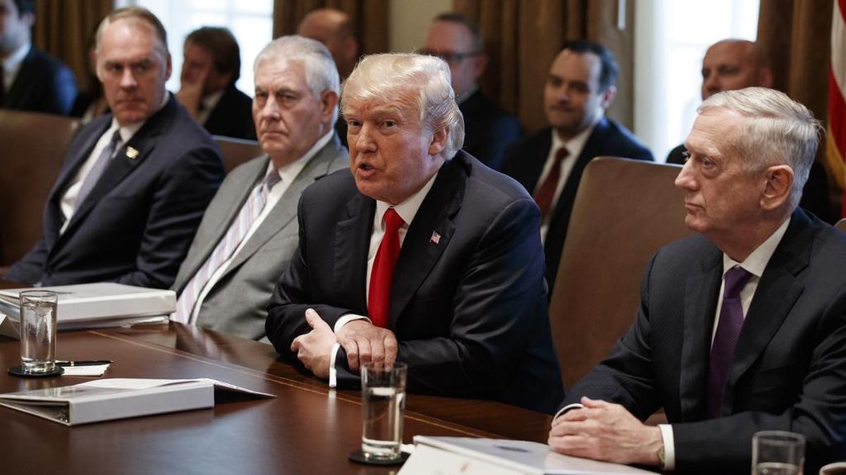 El presidente Donald Trump (centro) se reúne con su gabinete en la Casa Blanca, el 10 de enero.