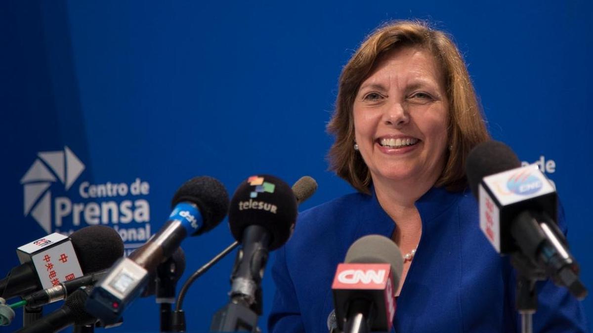 Josefina Vidal, directora general del Departamento de Estados Unidos del Minrex, en una conferencia de prensa después de participar en conversaciones con representantes de EEUU, en La Habana, el 16 de mayo.