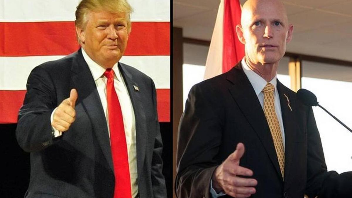 Una composición artística muestra al presidente Trump y el gobernador de la Florida, Rick Scott.