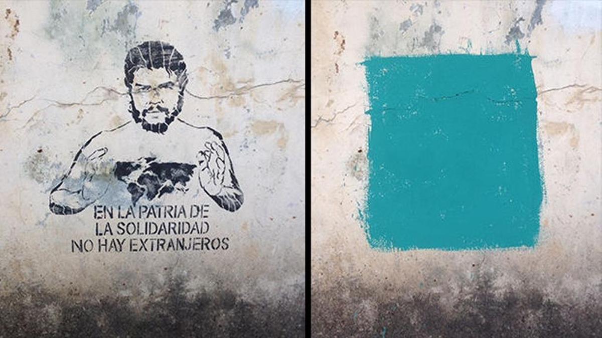 
Grafitti pintado y borrado rápidamente en un muro habanero refleja sentimiento hacia el extranjero.
