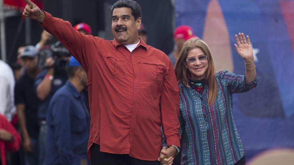 President Nicolás Maduro and first lady Cilia Flores lead a campaign rally in Caracas on May 4. Maduro is hoping to win a new six-year term during presidential elections on May 20 that the United States and others say they will not recognize.