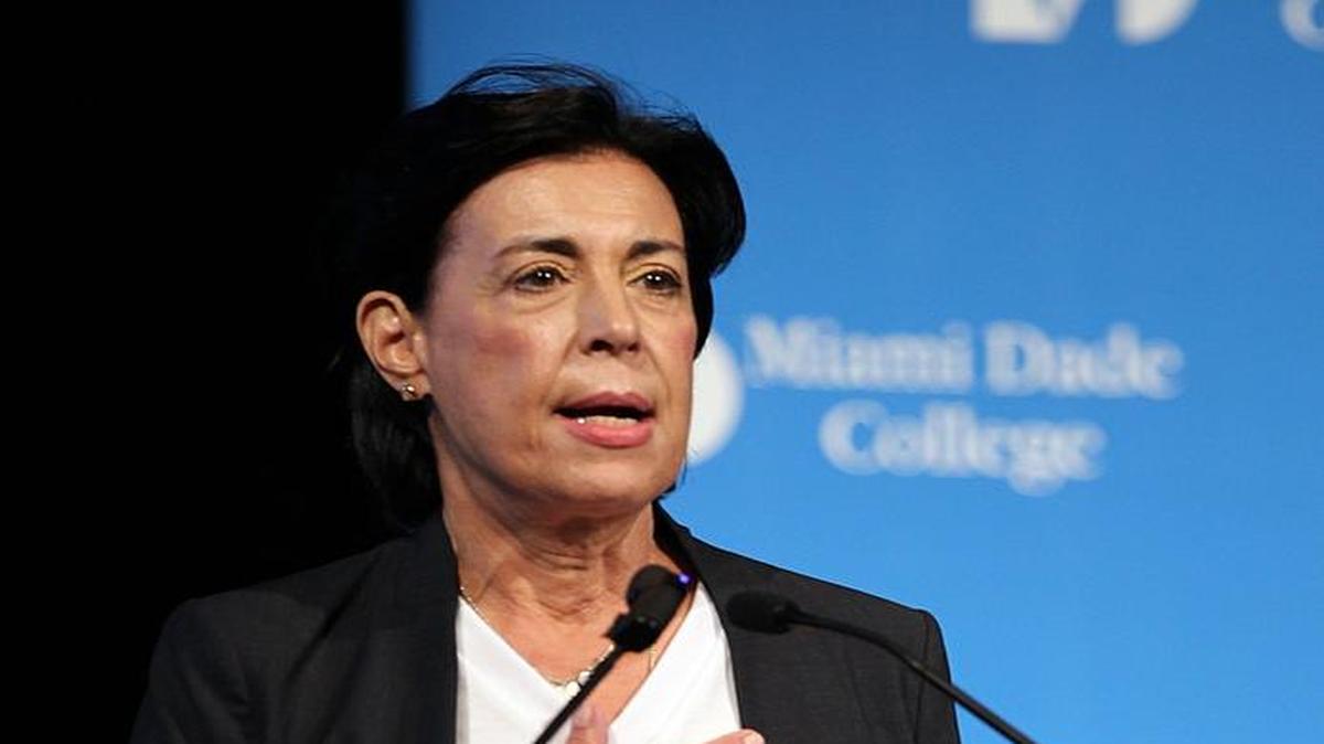 Antonieta Mendoza de López, madre de Leopoldo López, habla en la presentación del libro de su hijo, ‘Preso pero libre’, en el Wolfson Campus del MDC el 29 de septiembre.