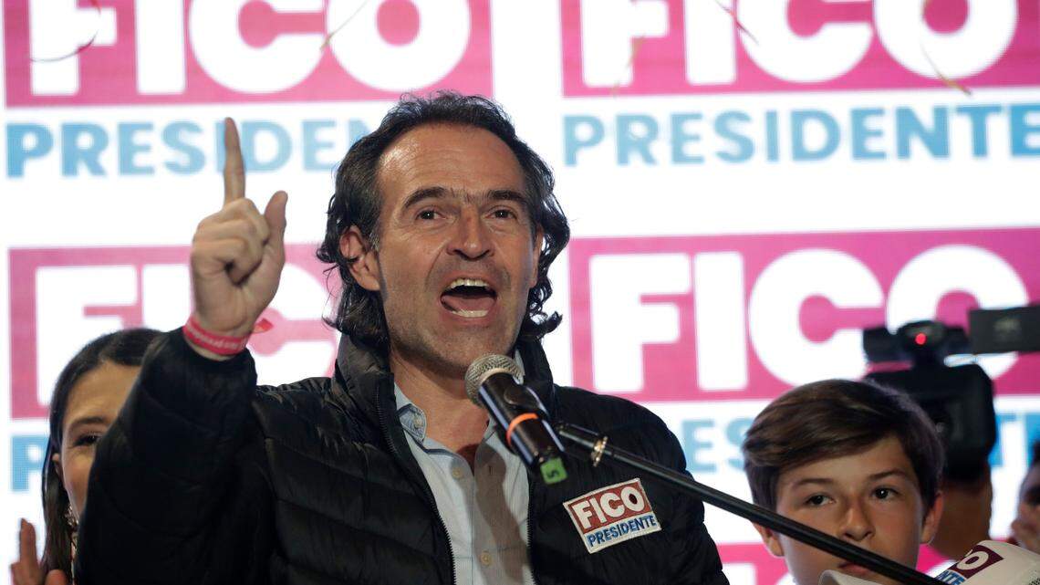 Colombian presidential candidate Federico Gutiérrez giving a speech after winning the primary elections on March 13, in Bogotá.