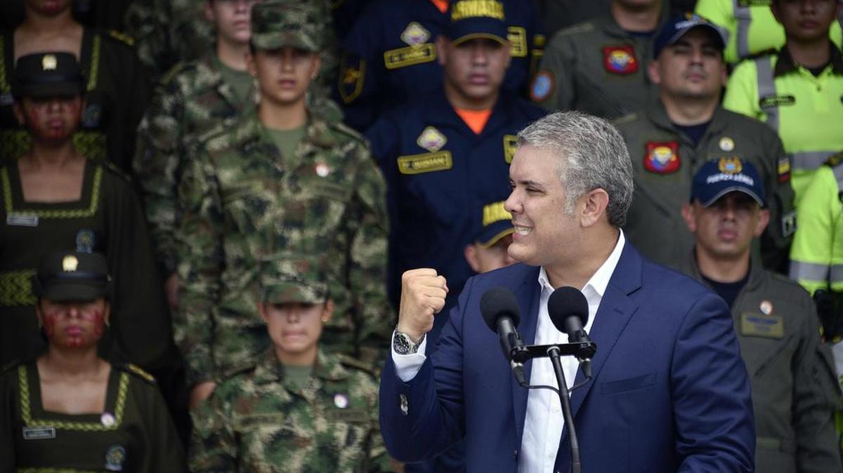 El presidente colombiano Iván Duque anuncia un nuevo plan de seguridad y defensa el 6 de febrero en la base militar Tolemaida, departamento de Cundinamarca.