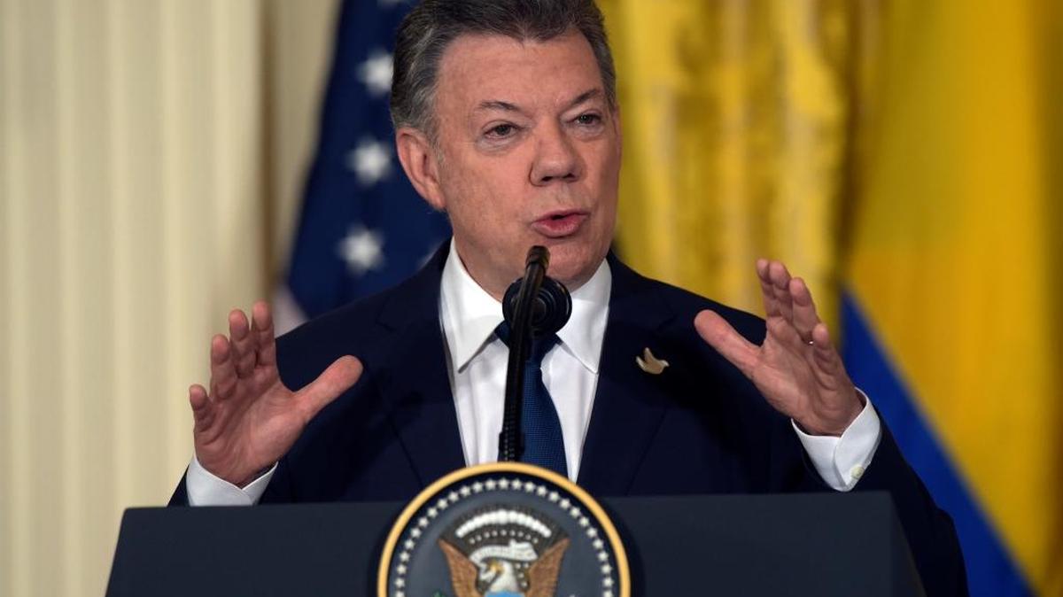 El presidente colombiano Juan Manuel Santos en una conferencia de presidencia con el presidente Donald Trump en la Casa Blanca, el 18 de mayo.