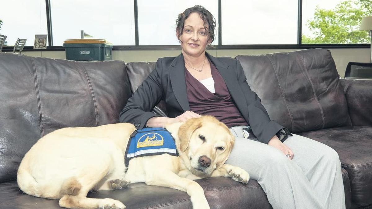 La investigadora Amber Urban, del Distrito Judicial 18 de Colorado y guardián de la perra Pella. Las víctimas de crímenes que acuden a las cortes de EEUU o deben ser interrogadas por las autoridades se encuentran con perros entrenados para darles apoyo y consuelo, como Pella, que en Colorado ya ha motivado una ley con su nombre.
