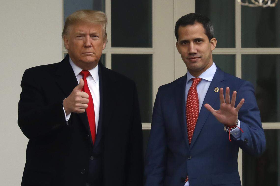 President Donald Trump meets with Juan Guaidó at the White House on Feb. 5, 2020, in Washington, D.C.