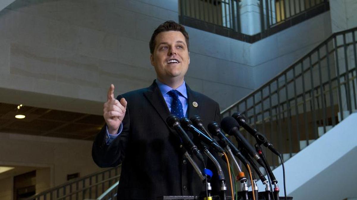 El representante Matt Gaetz, republicano por la Florida, ofrece una conferencia de prensa en el Capitolio de Washington, el 2 de febrero.