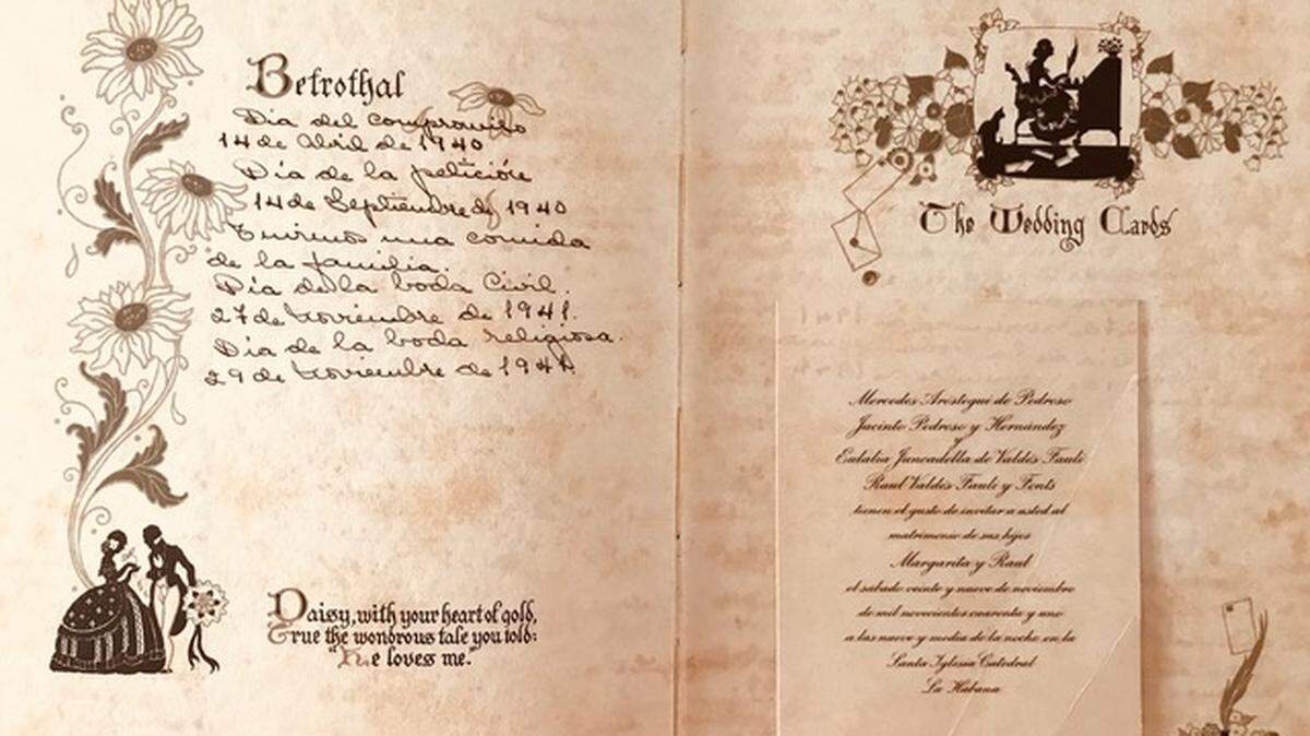 Álbum de la boda de Margarita Pedroso y Aróstegui y Raúl Valdés-Fauli y Juncadella. La pareja contrajo matrimonio en La Habana el 29 de noviembre de 1941.