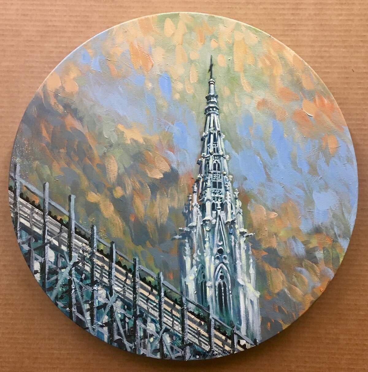Obra de Ismael Gómez Peralta, uno de los artistas participantes en “Circular Reflections” en Westchester Regional Library.