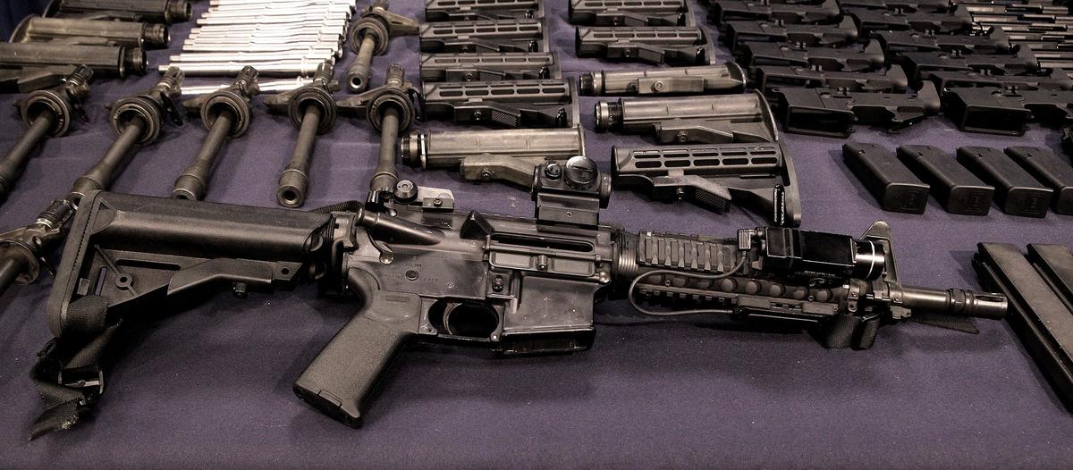 Some of the weapons seized in the arrests of members of an international weapons-trafficking operation by the Homeland Security Investigations department and U.S. law enforcement partners in Argentina and Brazil.