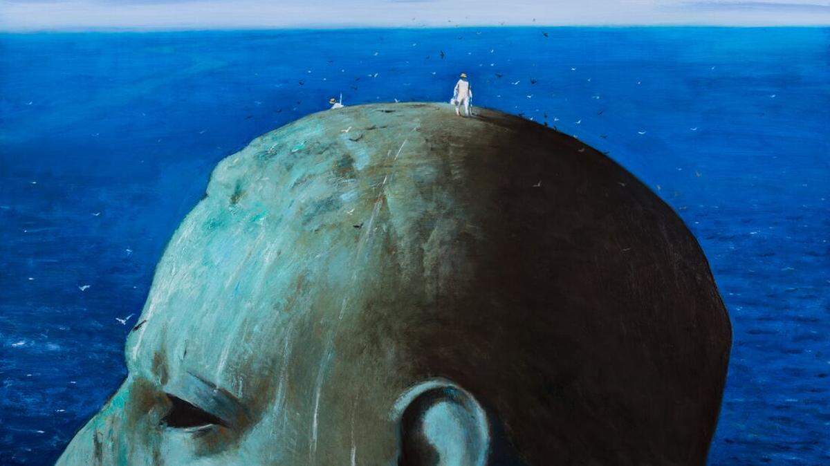 ‘Bronze Care’, 2017, de Julio Larraz , óleo sobre lienzo, 60 x 72 pulgadas.
