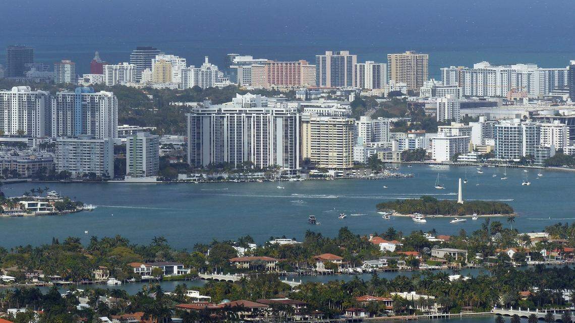 Home prices keep climbing in South Florida. Above: The Miami Beach skyline was photographed on April 12, 2017.