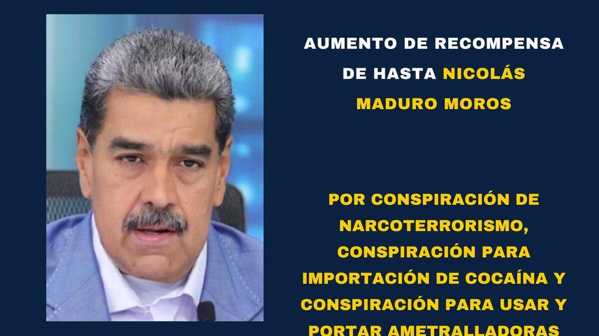 Recompensa ofrecida por el gobierno de Estados Unidos por la captura del gobernante venezolano Nicolás Maduro.