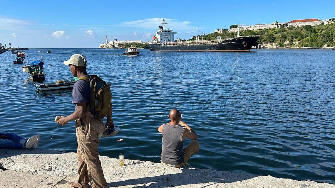 A Caribbean Alliance tanker arrives in Havana on January 11, 2026. US President Donald Trump urged Cuba to "make a deal" or face unspecified consequences, drawing an angry retort from President Miguel Diaz-Canel who said "no one" tells the communist-ruled country what to do. (Photo by Yamil LAGE / AFP via Getty Images)