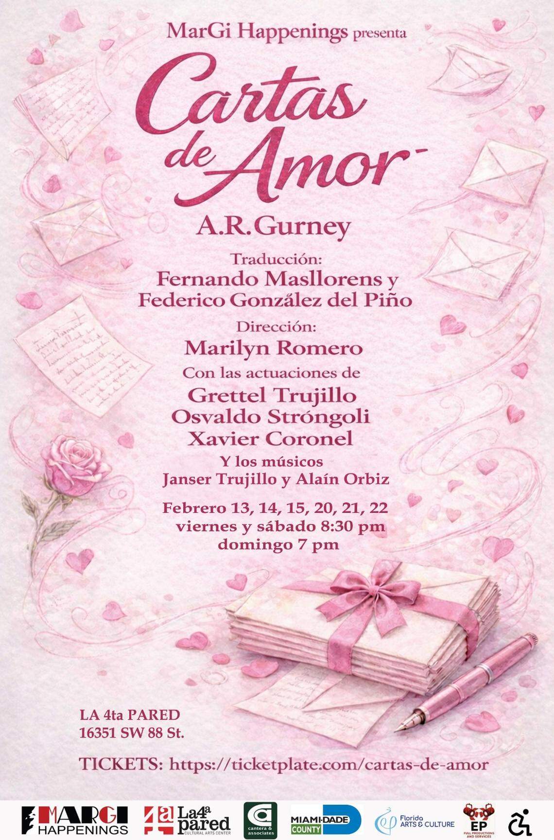 El flyer de esta temporada en español de “Cartas de amor”, realizado por Marilyn Romero y Gigi González.