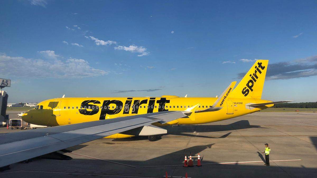Un avión de Spirit Airlines en el Aeropuerto Internacional de Myrtle Beach en agosto de 2022.